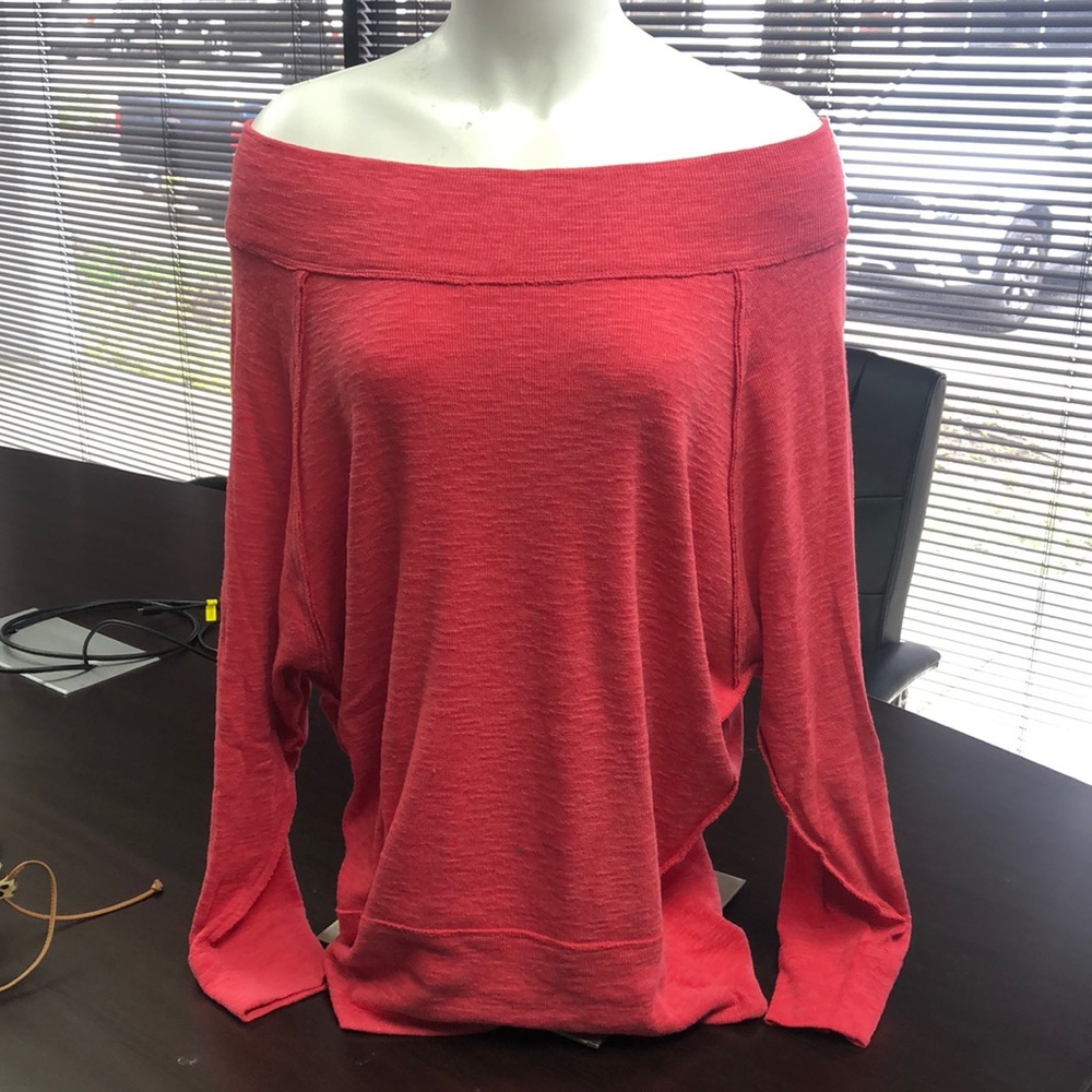 Free people off the shoulder pink sweater
